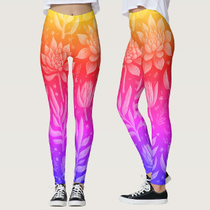 Kühle rosa gelbe Gradient-Garten-Sukkulenten-Flora Leggings