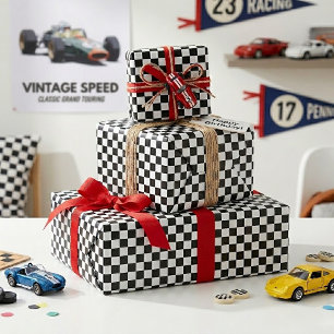 Kühle Schwarz-Weiß-Schachbrett-Flaggen-Muster Geschenkpapier