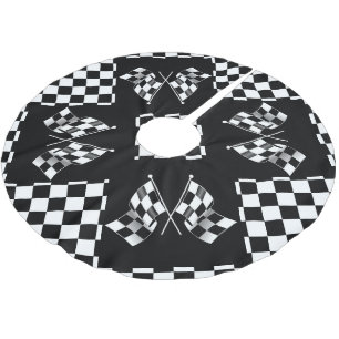 Kühle Schwarz-Weiß-Schachflaggenmuster Polyester Weihnachtsbaumdecke
