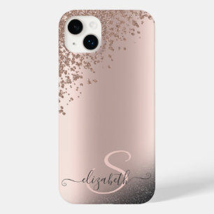 Kühle schwarze Glitter-Diamanten Roségold-Monogram Case-Mate iPhone 14 Plus Hülle