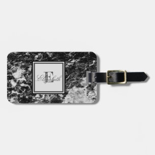 Kühle schwarze Marmortextur, monogramm-personalisi Gepäckanhänger