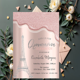 Kühle Silber-Glitter-Tropfen, Eiffelturm Quinceañe Einladung
