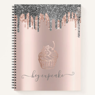 Kühle silberne Glittertropfen Rose Gold Cupcake Notizblock