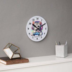 Kühle Spielzeit individuell anpassbare Katze Runde Wanduhr