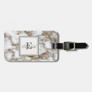Kühle Stein Weißgold Marmortextur, Monogramm Gepäckanhänger