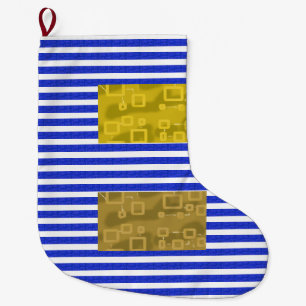 Kühle Streifen Blau Gold Geometrisch Großer Weihnachtsstrumpf