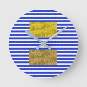 Kühle Streifen Blau Gold Geometrisch Runde Wanduhr