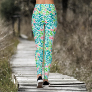 Kühle Teal-Blumen-Botanik-Wasserfarben-Muster Leggings