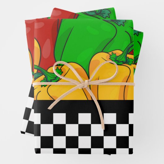 Kühle Tri-farbene Paprikaschoten und Checkerboard Geschenkpapier Set (Beispiel)
