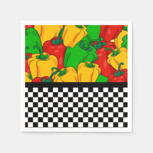 Kühle Tri-farbene Paprikaschoten und Checkerboard Serviette