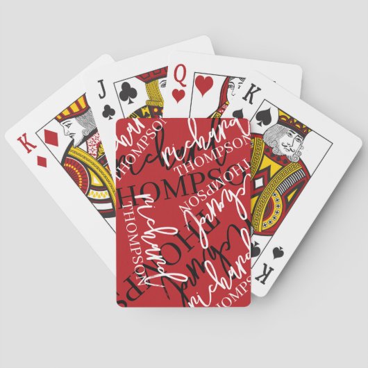 Kühle überlappende Typografie Name Rot Spielkarten (Rückseite)