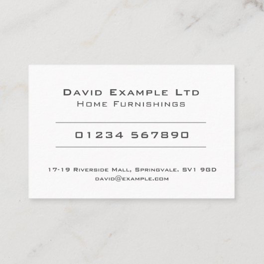 Kühle und klare Zuhause-Einrichtung Design Visitenkarte (Rückseite)