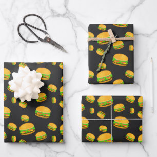 Kühle und lustige leckere Burger Muster dunkelgrau Geschenkpapier Set