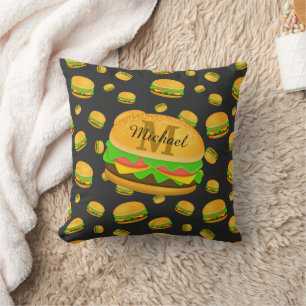 Kühle und lustige leckere Burger Muster Monogramm Kissen