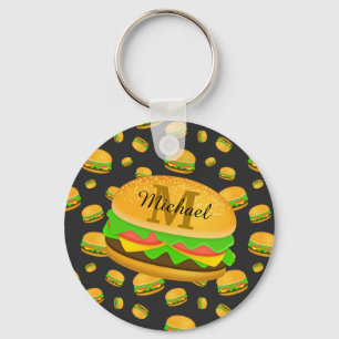 Kühle und lustige leckere Burger-Muster-Monogramm Schlüsselanhänger