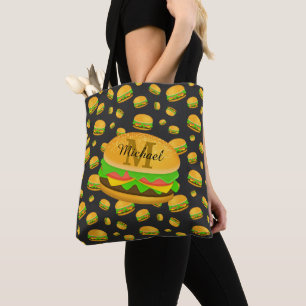 Kühle und lustige leckere Burger Muster Monogramm Tasche