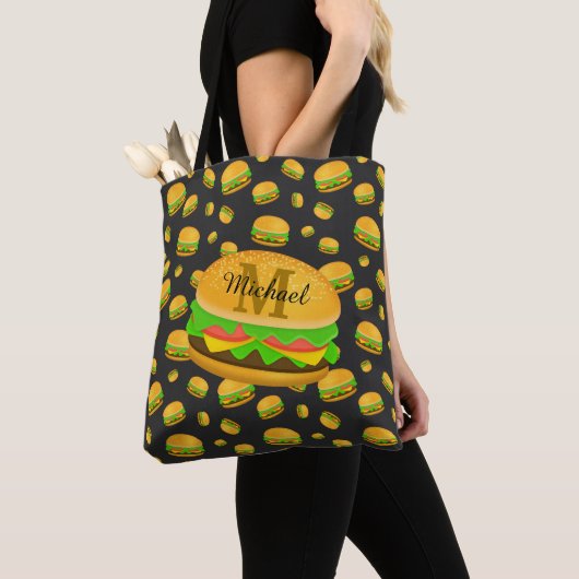 Kühle und lustige leckere Burger Muster Monogramm Tasche (Von Nahem)