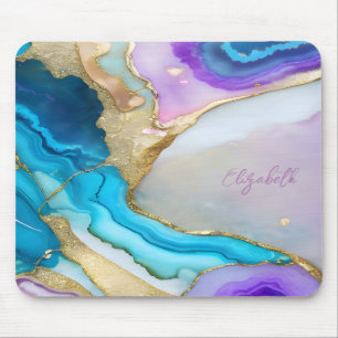 Kühle Violett Blau Goldmarmor Mousepad