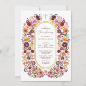 Kühle Wildblume Garden Wreath Christening Einladung (Vorderseite)