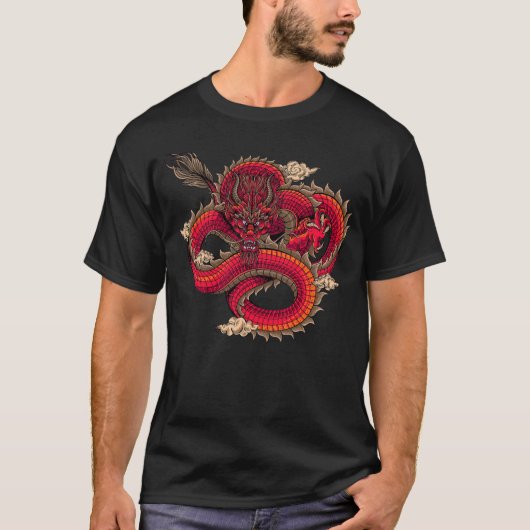 Kühle wilde rote Drachenkunst T-Shirt (Vorderseite)