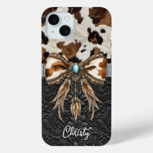 Kuhleder-Schwarzes-Leder-Juwel-Bogen Case-Mate iPhone Hülle