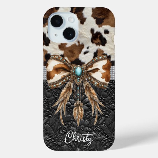 Kuhleder-Schwarzes-Leder-Juwel-Bogen Case-Mate iPhone Hülle (Rückseite)