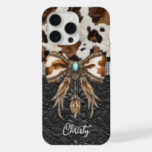 Kuhleder-Schwarzes-Leder-Juwel-Bogen iPhone 15 Pro Max Hülle