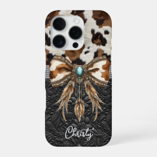 Kuhleder Schwarzes Leder Juwel Schleife iPhone 16 Pro Hülle