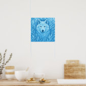 Kühler blauer geometrischer Wolf Low Poly Abstract Poster (Küche)