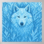 Kühler blauer geometrischer Wolf Low Poly Abstract Poster (Vorne)