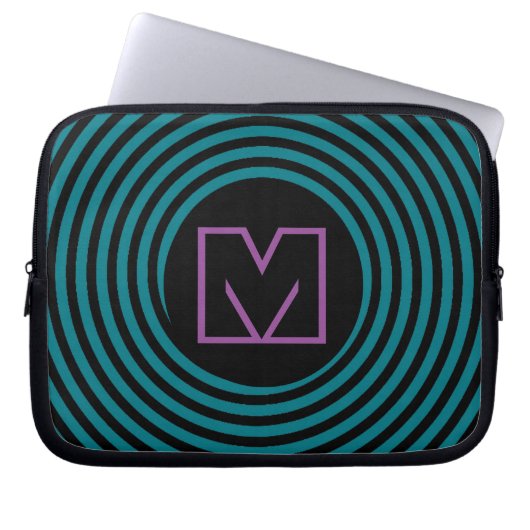 Kühler blauer Spiralwirbel Monogramm Laptopschutzhülle (Vorderseite)