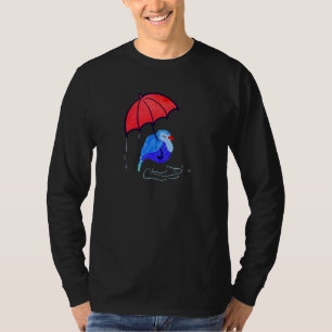 Kühler blauer Vogel mit rotem Regenschirm unter Re T-Shirt
