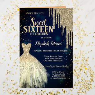 Kühler Goldglitter-Tropfen, Kleid Navyblau Sweet 1 Einladung
