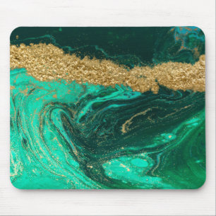 Kühler grüner Marmor-Gold-Glitter Mousepad