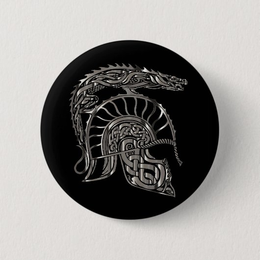 Kühler Krieger Metallic-Drachenhelm Button (Vorderseite)