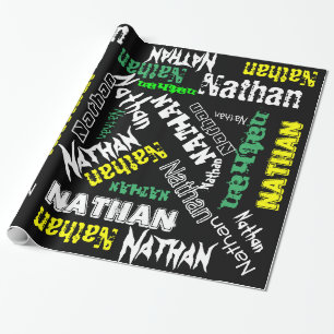 Kühler Namenscollage Moderne Typografie Benutzerde Geschenkpapier