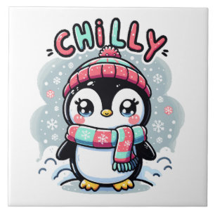 Kühler Pinguin Schnee Schal Umarmung Fliese