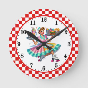 Kühler Retro-Gaststättenserver aus den 50ern Runde Wanduhr