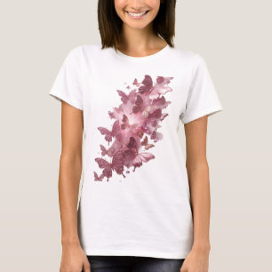 Kühler Rosa Rosa Schmetterlinge Druck T-Shirt