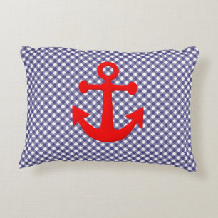 Kühler roter Anker auf kariertem Gingham-Muster Dekokissen