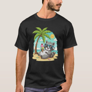 Kühler Waschbär mit Eis auf tropischem Strand T-Shirt