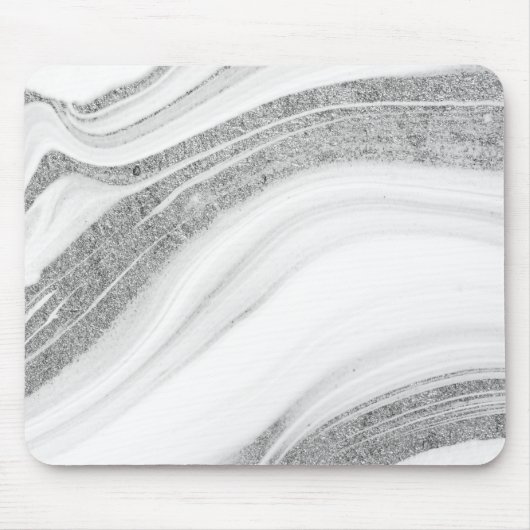 Kühler weißer Marmor Silber Glitter Mousepad (Vorne)