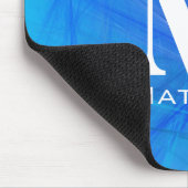 Kühles Blau Fraktal Weiß Monogramm Name Mousepad (Ecke)