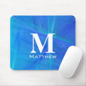 Kühles Blau Fraktal Weiß Monogramm Name Mousepad (Mit Mouse)