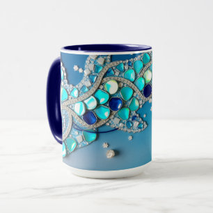 Kühles Blau Irisierendes Mosaik Tasse