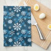 Kühles Blau mit weißem Schneeflockenmuster Winter Geschirrtuch (Viertel Falte)