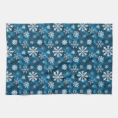 Kühles Blau mit weißem Schneeflockenmuster Winter Geschirrtuch (Horizontal)