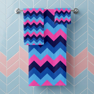 Kühles Blau Rosa Chevron-Muster Badehandtuch-Set Badhandtuch Set