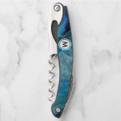 Kühles Blaues Achatmuster mit Monogramm Kellnermesser (Vorderseite)