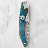 Kühles Blaues Achatmuster mit Monogramm Kellnermesser (Rückseite)